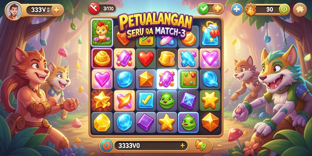 Tampilan seru gameplay 333V dalam aksi Match-3.
