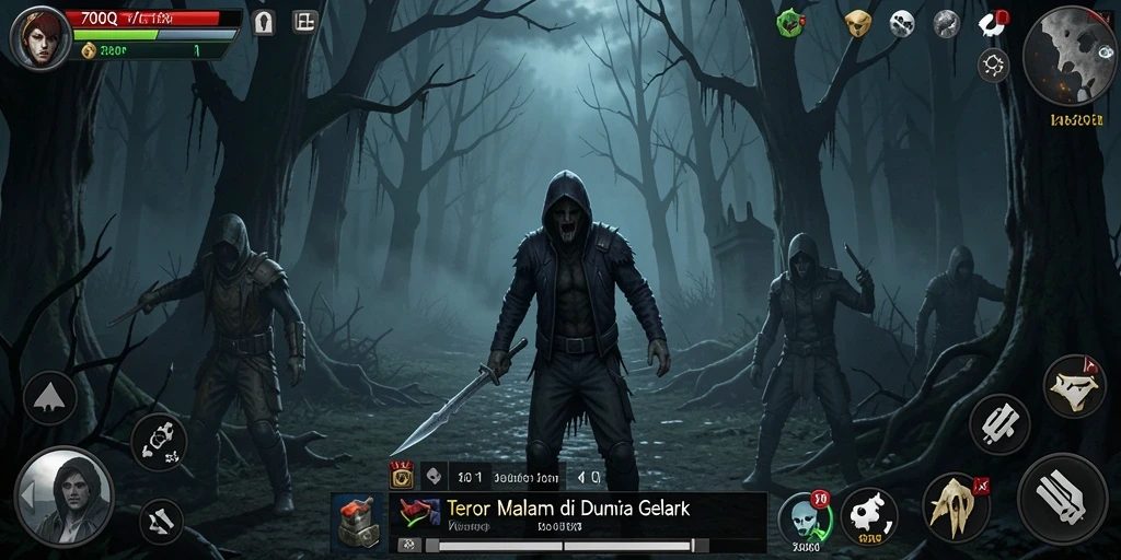 Screenshot gameplay 700Q yang menampilkan suasana mencekam dan misteri.