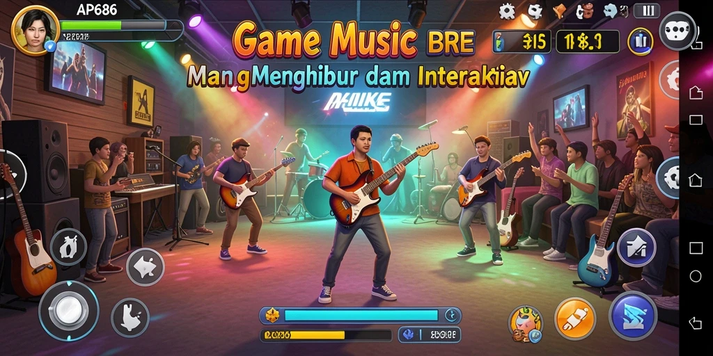 Screenshot gameplay AP686 menampilkan interaksi pengguna dengan alat musik.