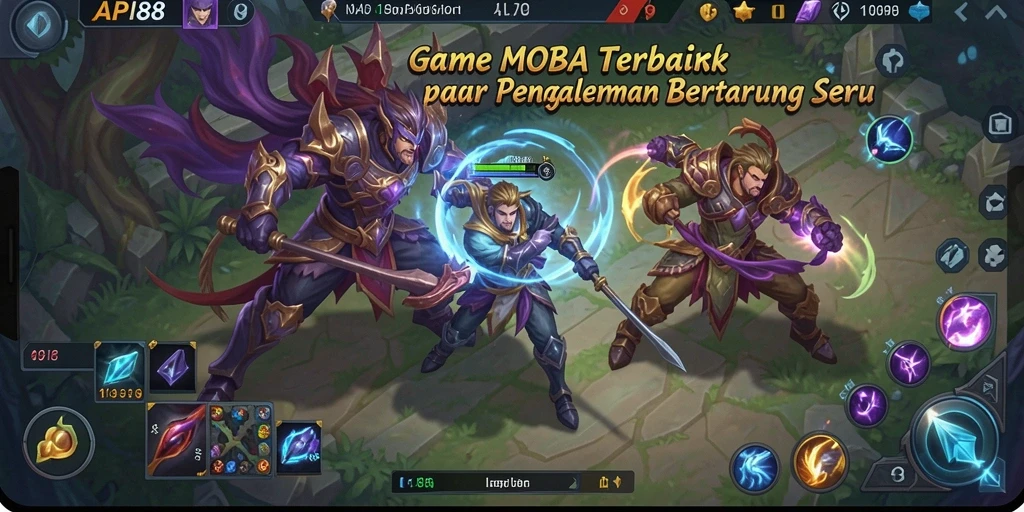 Tangkapan layar gameplay seru dari API88 yang menunjukkan pertarungan MOBA.