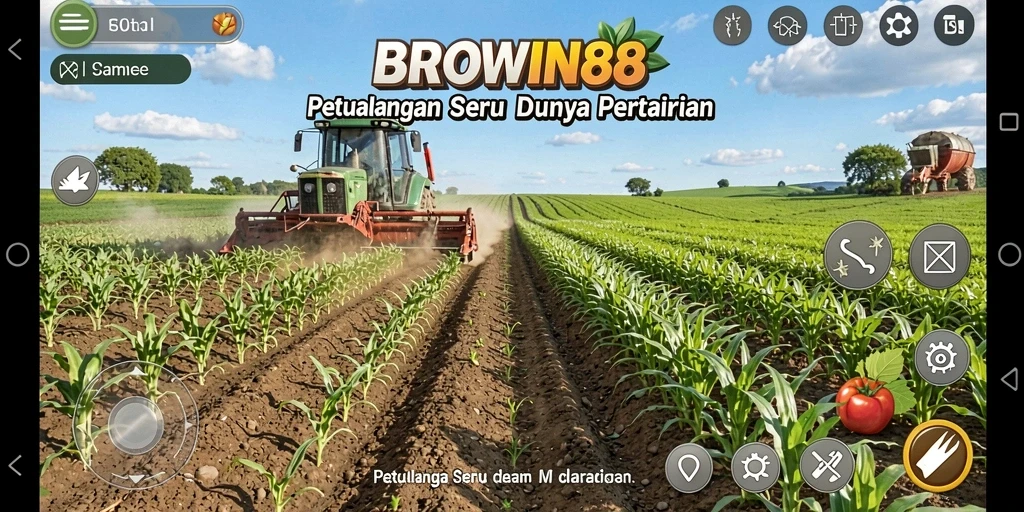 Tampilan gameplay utama BROWIN88 dengan suasana pertanian yang memukau.