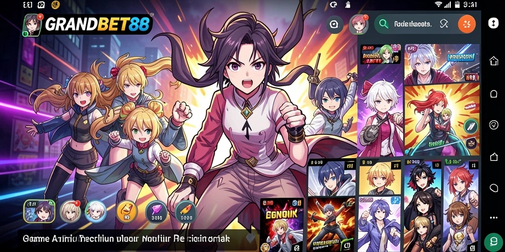 Tangkapan layar gameplay GRANDBET88 menampilkan pertarungan epik dengan karakter anime favorit.
