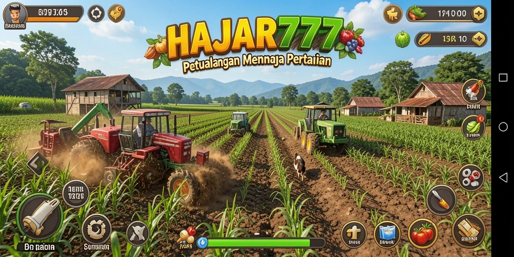 Tampilan gameplay menarik dalam <strong>HAJAR777</strong> dengan ladang dan tanaman yang beragam.
