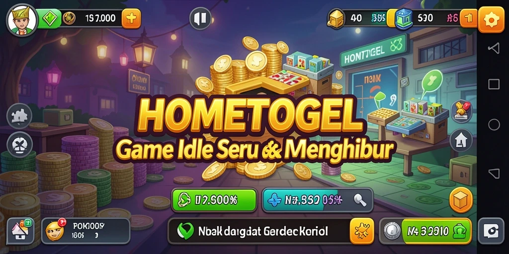 Screenshot utama HOMETOGEL menampilkan gameplay Idle yang seru dan mengasyikkan.