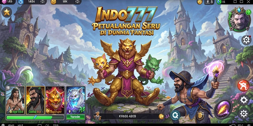 Menampilkan karakter utama yang menjelajahi dunia fantastis INDO777.