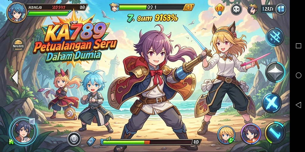 Screenshot utama KA789 menunjukkan pertarungan seru dengan karakter anime.