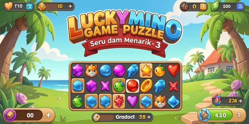 Tampilan gameplay LUCKYMINO yang seru dan penuh warna.