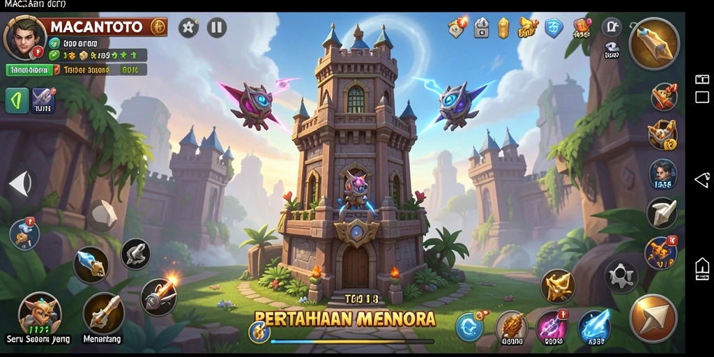 Tampilan seru dari gameplay Tower Defense di MACANTOTO.