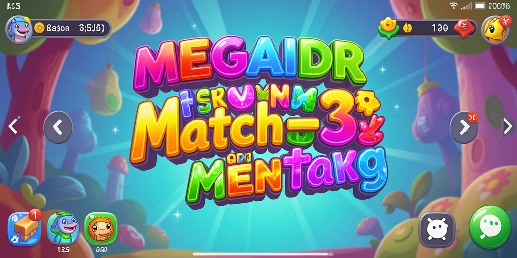 Tampilan gameplay MEGAIDR yang penuh warna dalam permainan Match-3.