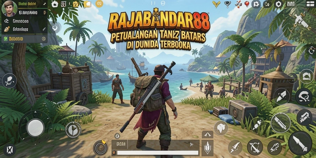 Screenshot utama menampilkan gameplay seru RAJABANDAR88 di dunia terbuka.