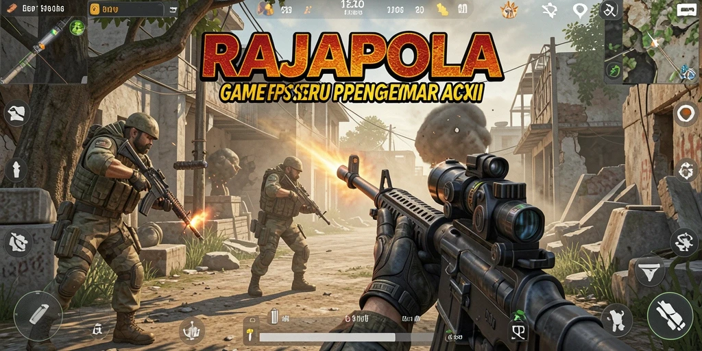 Screenshot dari gameplay RAJAPOLA menampilkan aksi menembak yang intens.