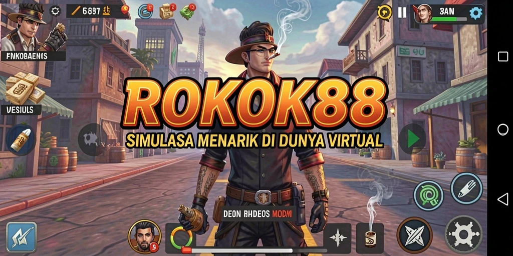 Layar gameplay ROKOK88 menunjukkan karakter dalam dunia virtual yang interaktif.