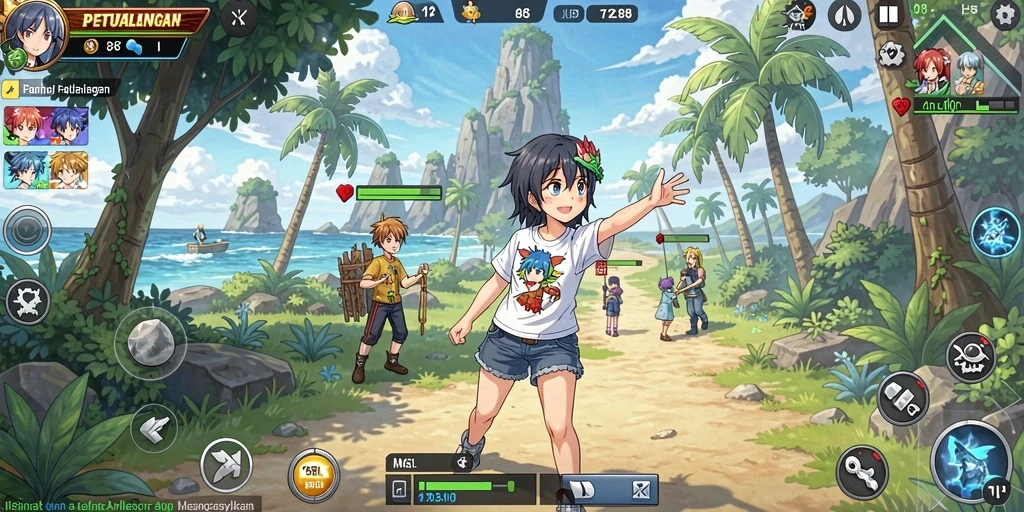 Tampilan gameplay TO288 yang penuh warna dan karakter anime unik.