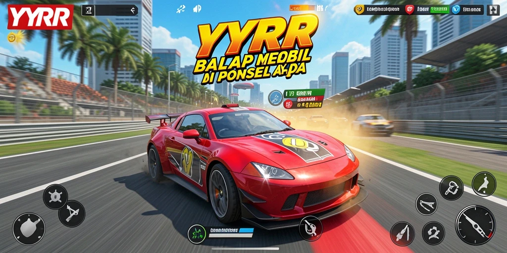Tampilan balapan mendebarkan dalam permainan YYRR dengan mobil cepat.